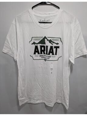 New Mens Ariat Buckle Brand Quality Made To Last Short Sleeve White T-Shirt Sz L